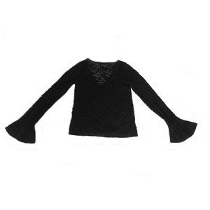American Eagle Outfitters Black Floral Lace Top Long Bell Sleeves Size S Stretch